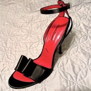 Cesare Paciotti Black Bow HighHeel Raso Seta-Gros Grain Italian Dagger PU479510T